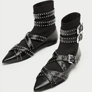 Zara Studded and Buckle Ankle Boots